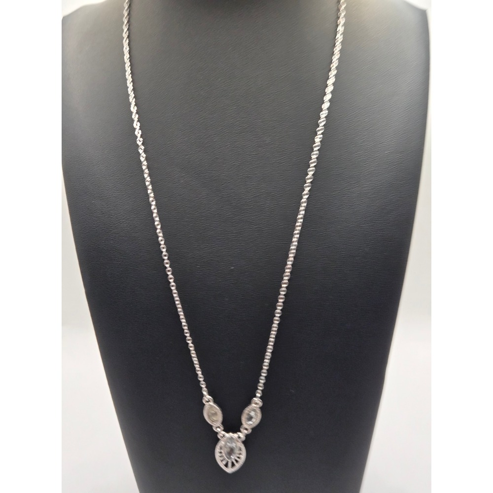 GVS Silver Tone Marquise Crystal Pendant Necklace and Stud Earrings Jewelry Set